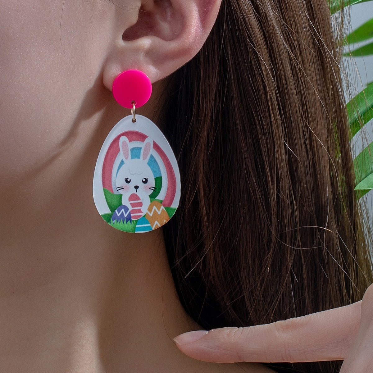 New Easter Acrylic Sheet Printed Colorful Bunny Egg Earrings