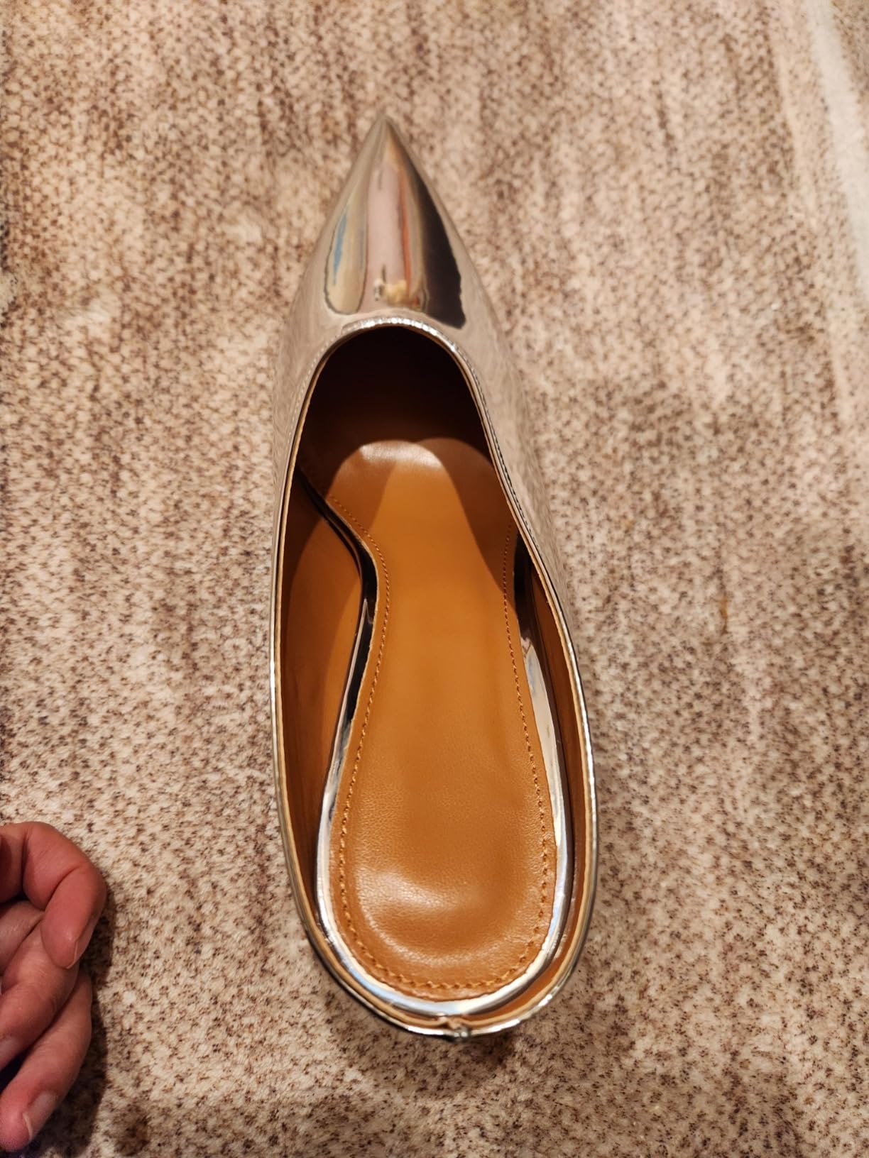 ARQA Metallic Heeled Mules for Women Sexy Pointed Closed Toe Slip On Wedge Mule Pumps Heels 3.94 inches curved heels.