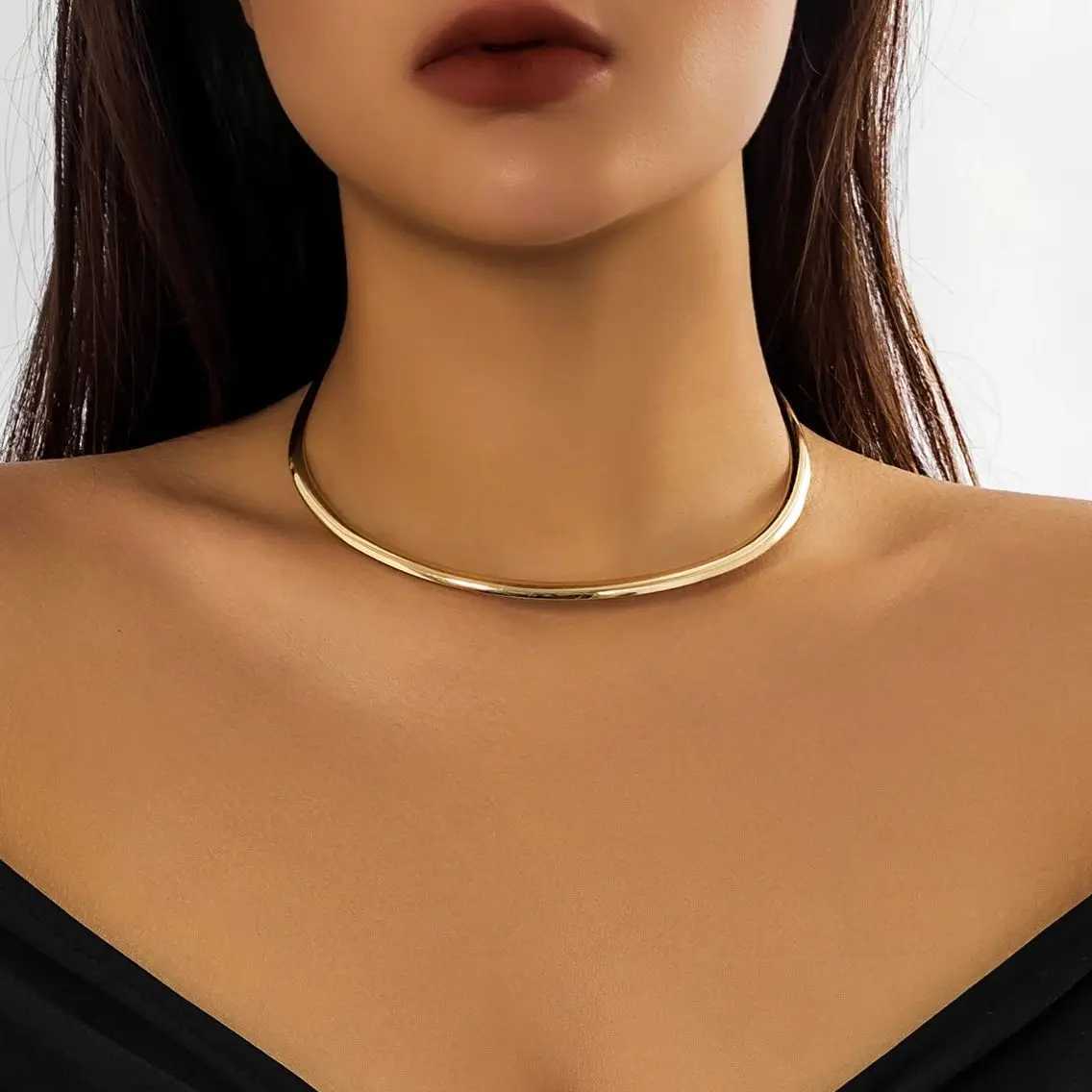 Elegant Simple Chunky Circle Torques Necklace for Women Trendy Choker Collar Fashion Jewelry on the Neck Accessories Female V250625