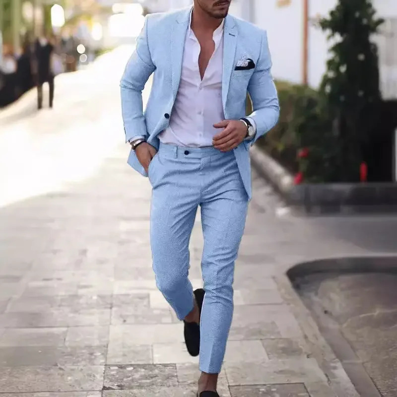 2-Piece Solid Wedding Mens Suit Slim Fit Notch Lapel Blazer Formal Business Tuxedos Two Buttons JacketPants for Party Prom 250625