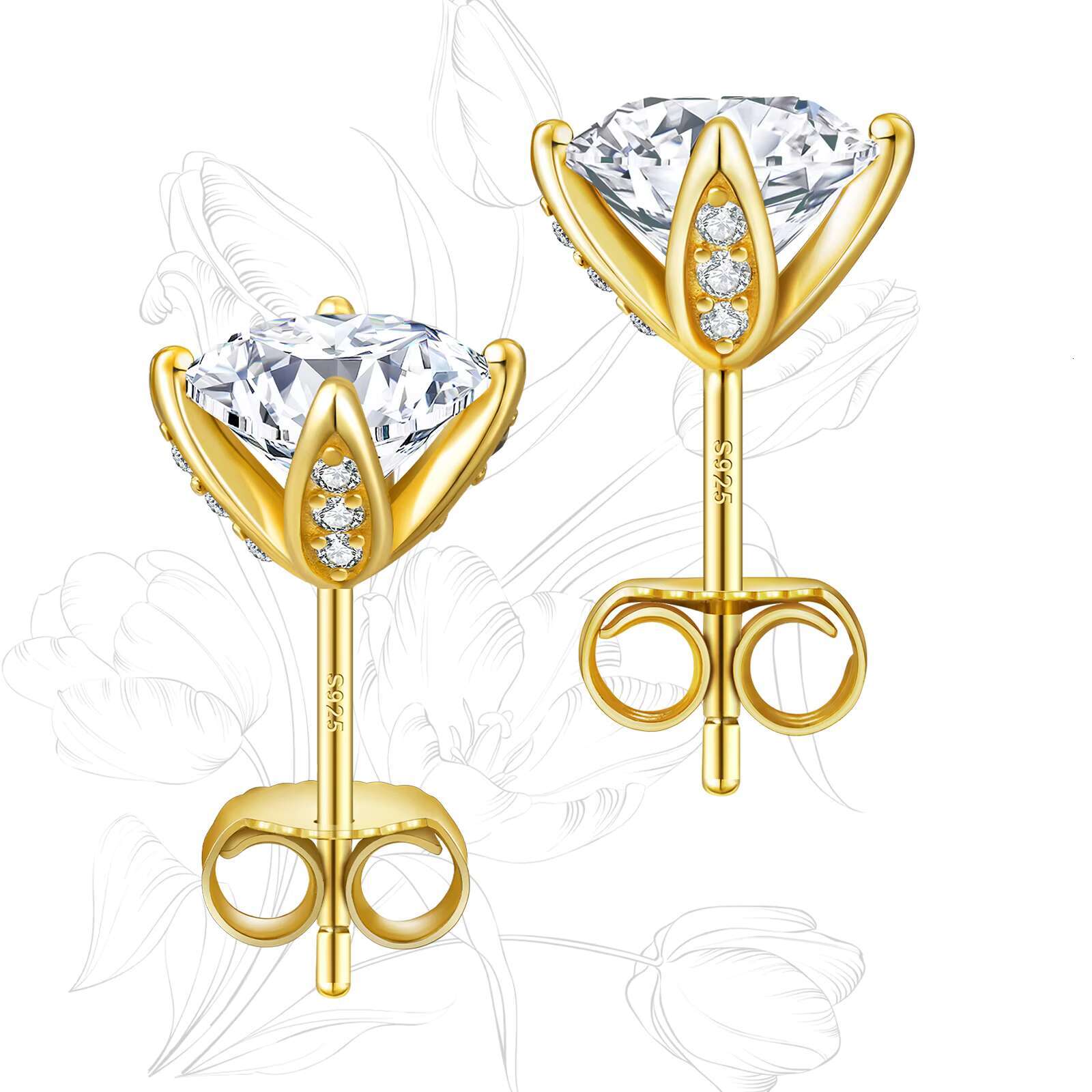 Mothers Day Gift Moissanite Studs 925 Sterling Silver 14K Gold Plated Women 2 Carat VVS GRA Lab Diamond Hypoallergenic Earring