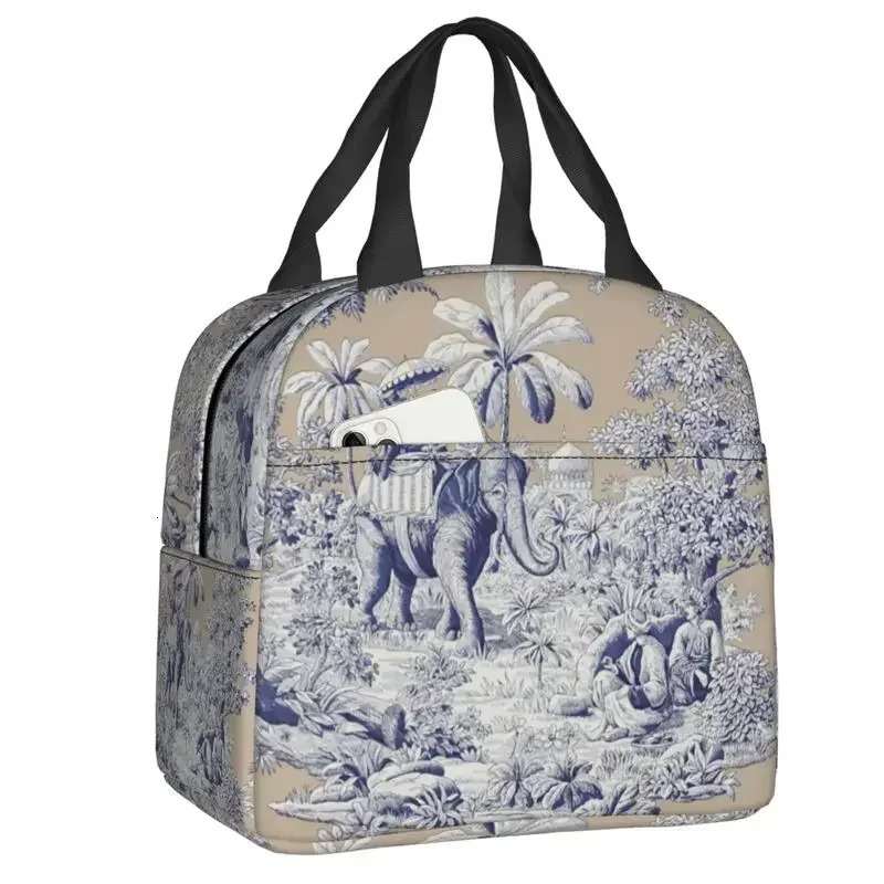 French Toile De Jouy Inspired Pattern Lunch Box Women Cooler Thermal Food Insulated Bag School Children Student Tote Bags 250624