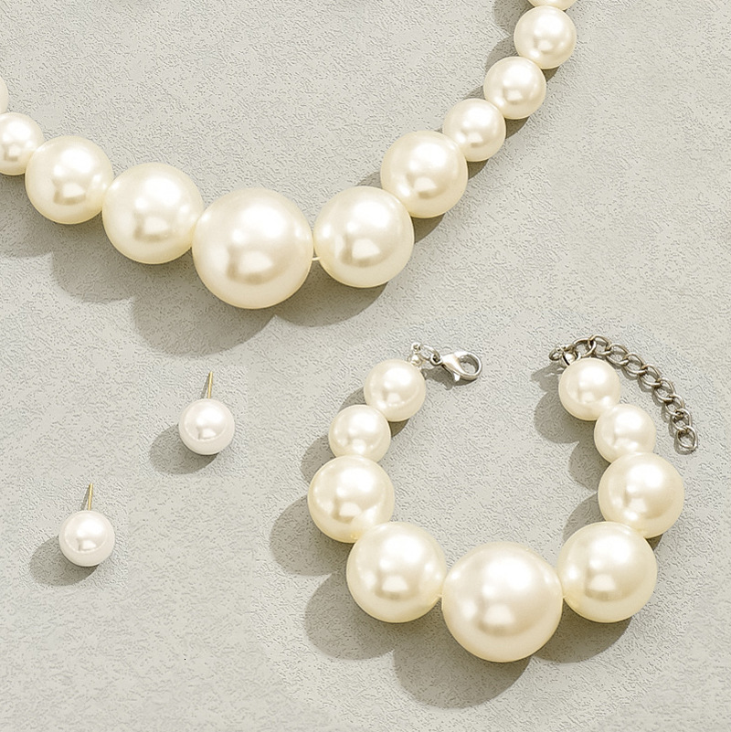 Style Simple Earrings Pearl Set Baroque Clavicle Chain Bracelet Ear Jewelry