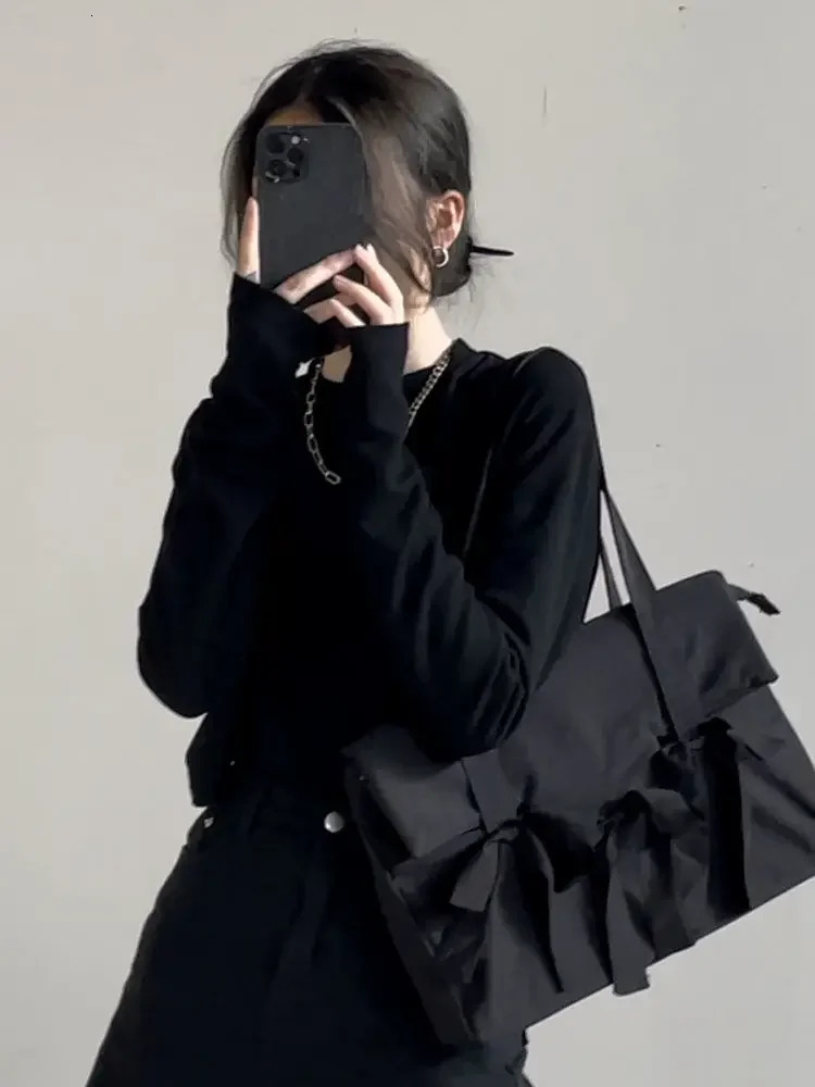 Black Laptop Bag for 15.6 Women Fashion Laptop Shoulder Bags Bow Tie Vintage Look Bags for Korea french style 250624