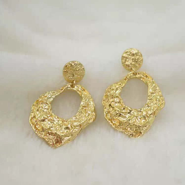 Explosion pleated metal earrings simple irregular personality exaggerated metal texture large earrings