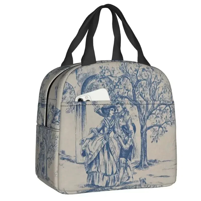 French Toile De Jouy Inspired Pattern Lunch Box Women Cooler Thermal Food Insulated Bag School Children Student Tote Bags 250624