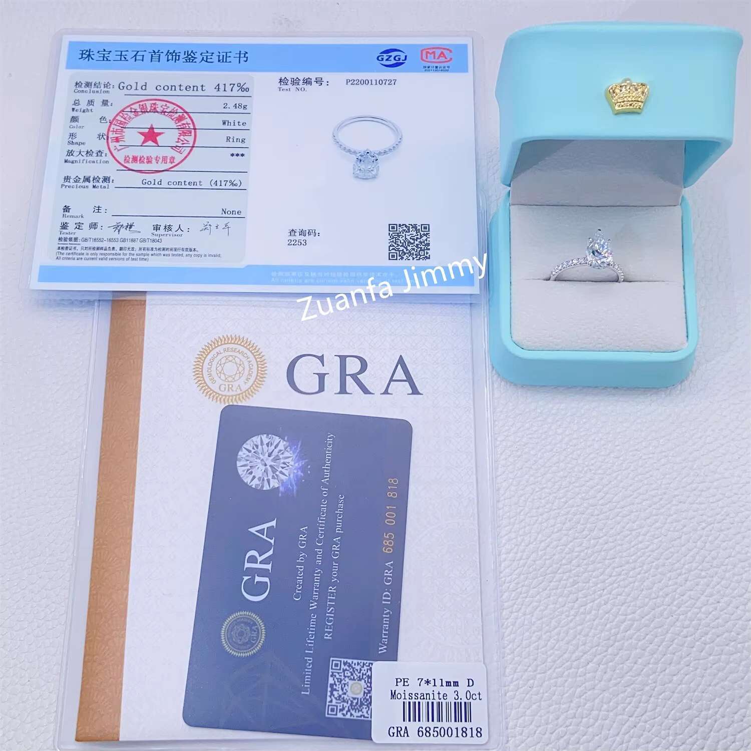 Pass Diamond Tester Luxury 3CT Pear Diamond 925 9k 10k 14k Solid White Gold Moissanite Engagement Ring Wedding Bridal Jewelry