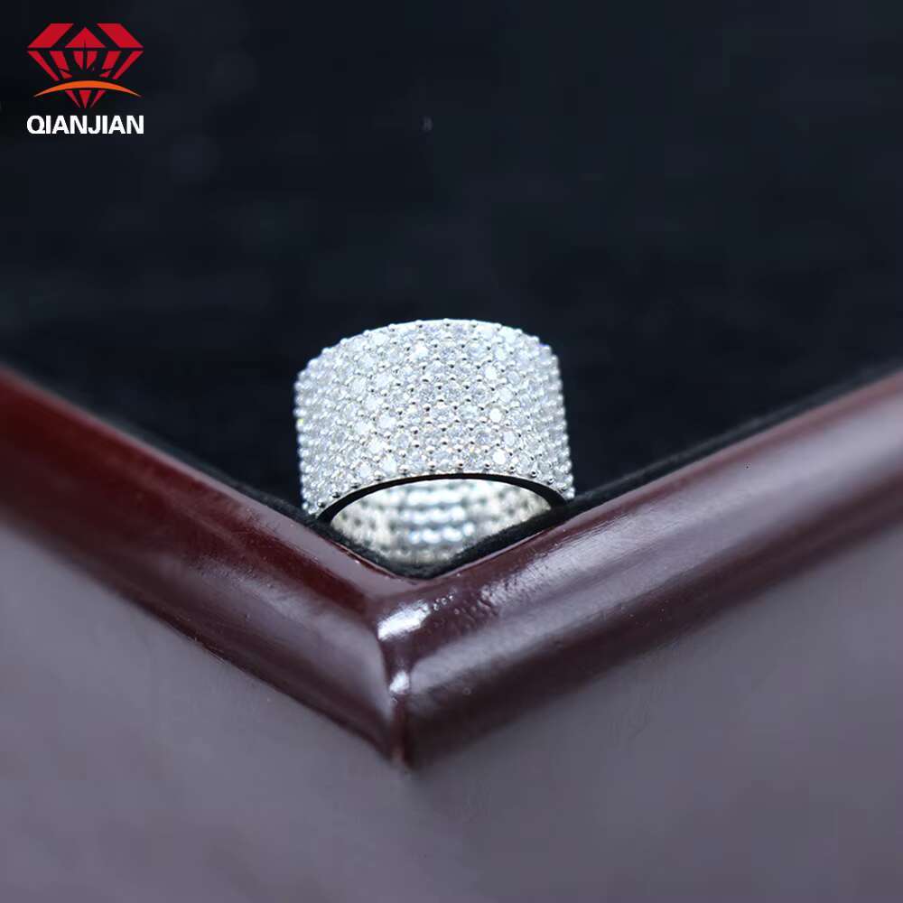 Custom Moissanite 925 Silver Cuban Ring D VVS Diamond Fashion Jewelry Claw Setting Iced Out Moissanite Ring