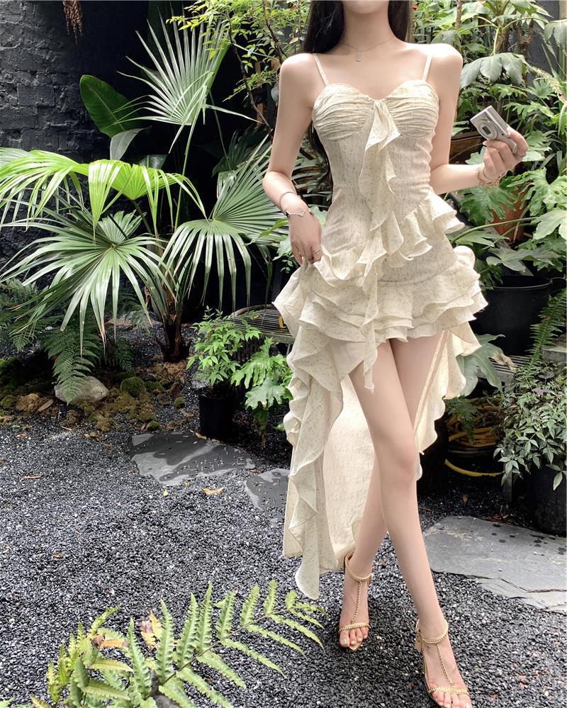 GG1609 French style suspender dress fairy seaside holiday skirt female summer