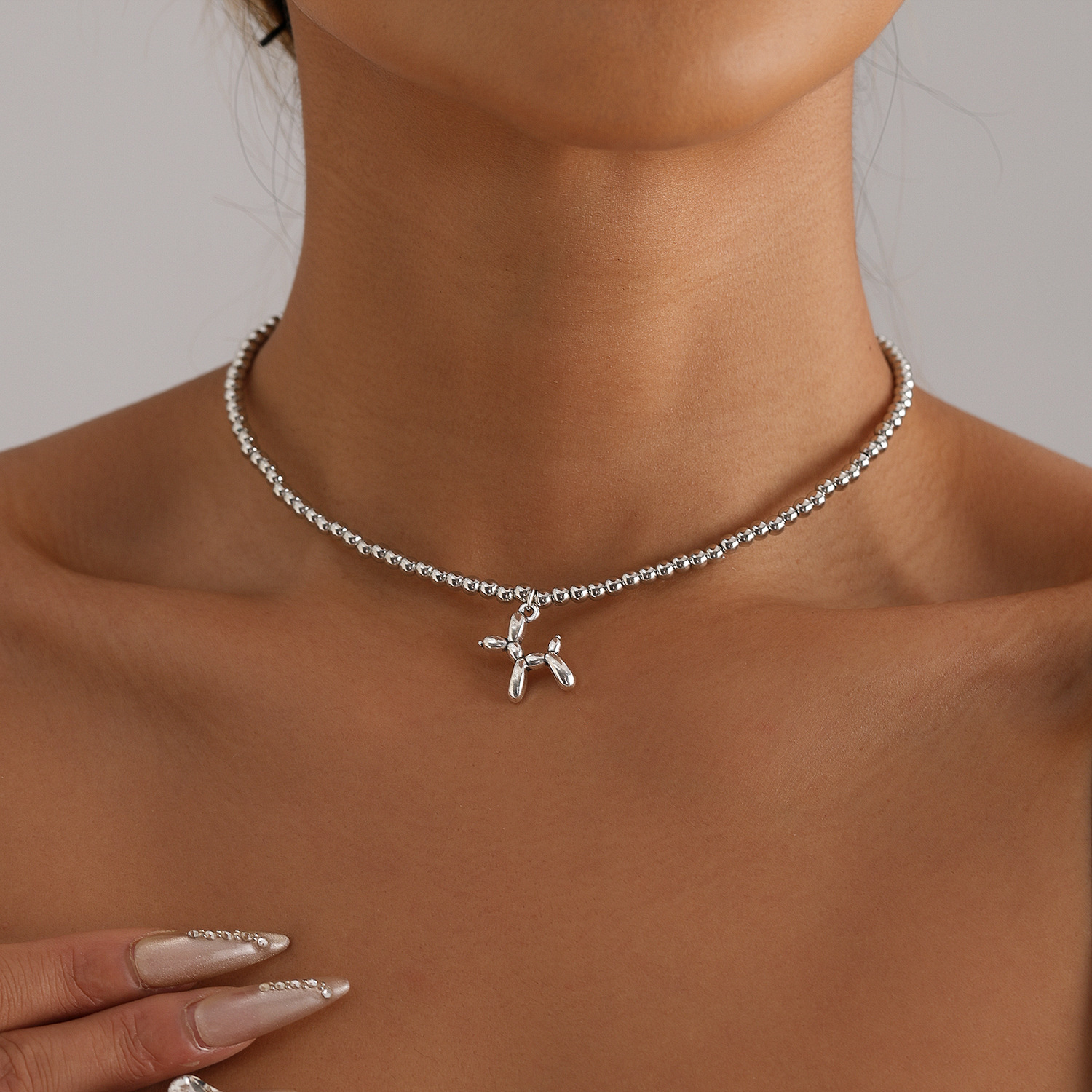 Jewelry Stainless Steel Puppy Pendant Clavicle Chain Fashion Simple Metal Feel Handmade Beaded Necklace for Women Jewelry for Women