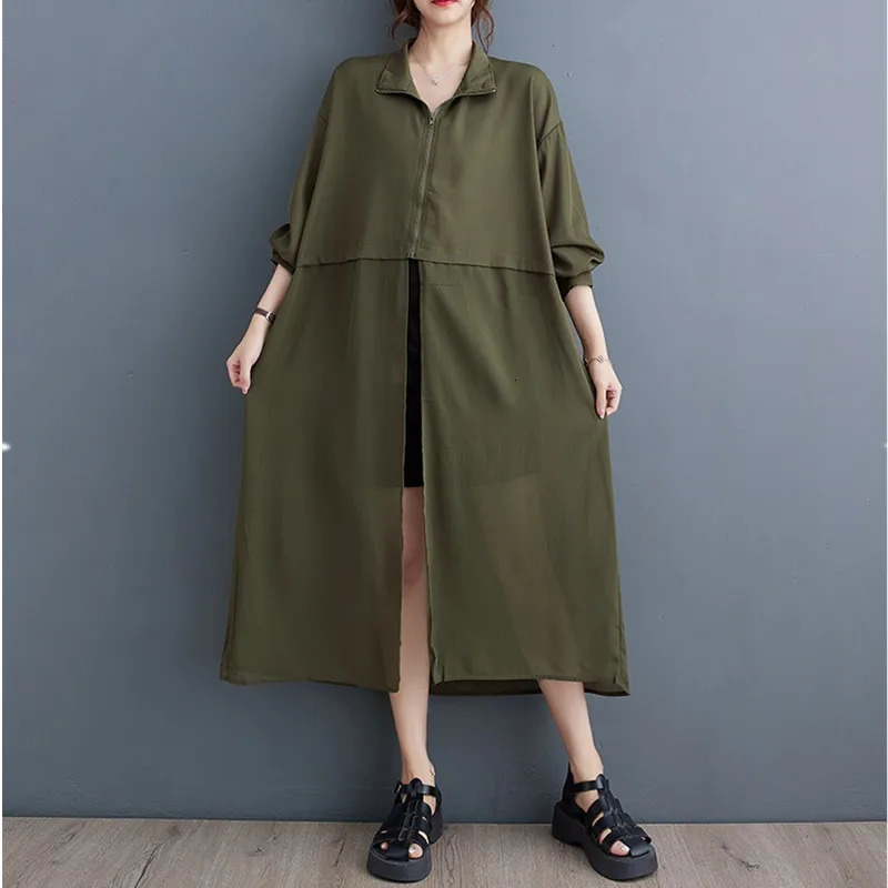 long sleeve oversized vintage casual loose long autumn summer spring trench coat for women clothes Outerwear 250625