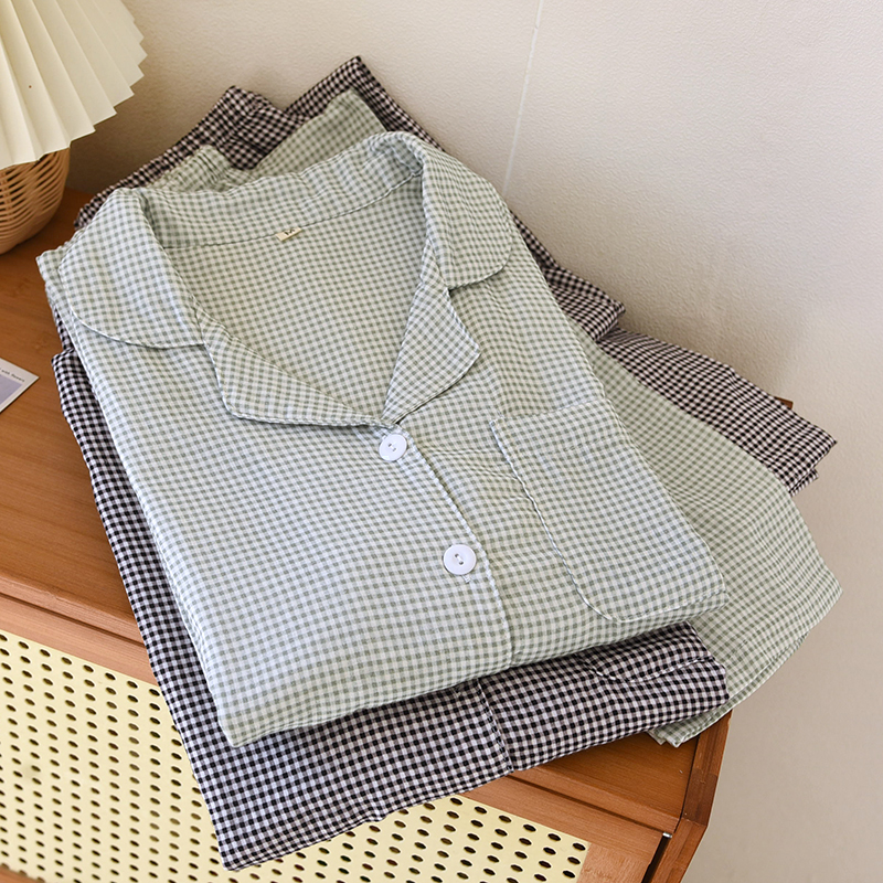 Wholesale baby cotton yarn sleepwear, women's spring and autumn thin style breathable and sweat absorbing collar, small square simple long sleeve