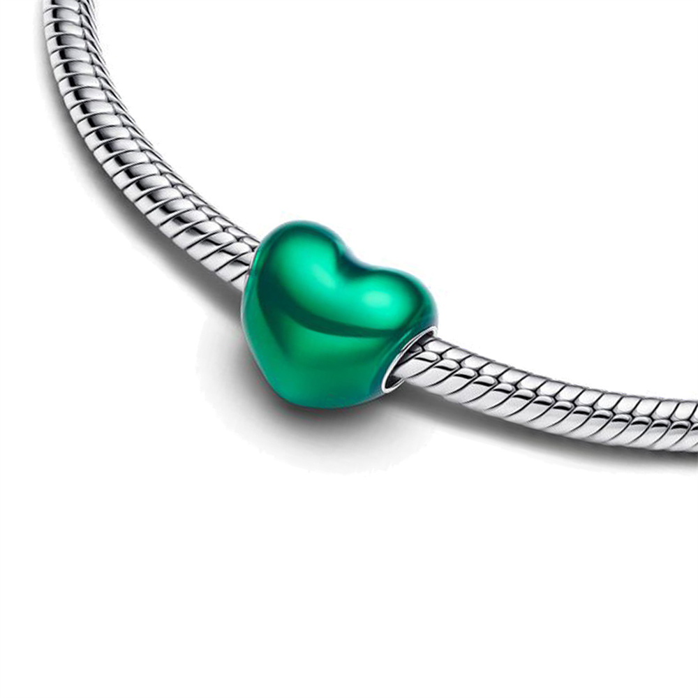 FewDook Fine Multi-Color Metallic Sky Blue Green Heart Charm & Bracelet Set Fit Pan Bangle DIY Women High Quality Jewelry Gift 2025 Fashion New