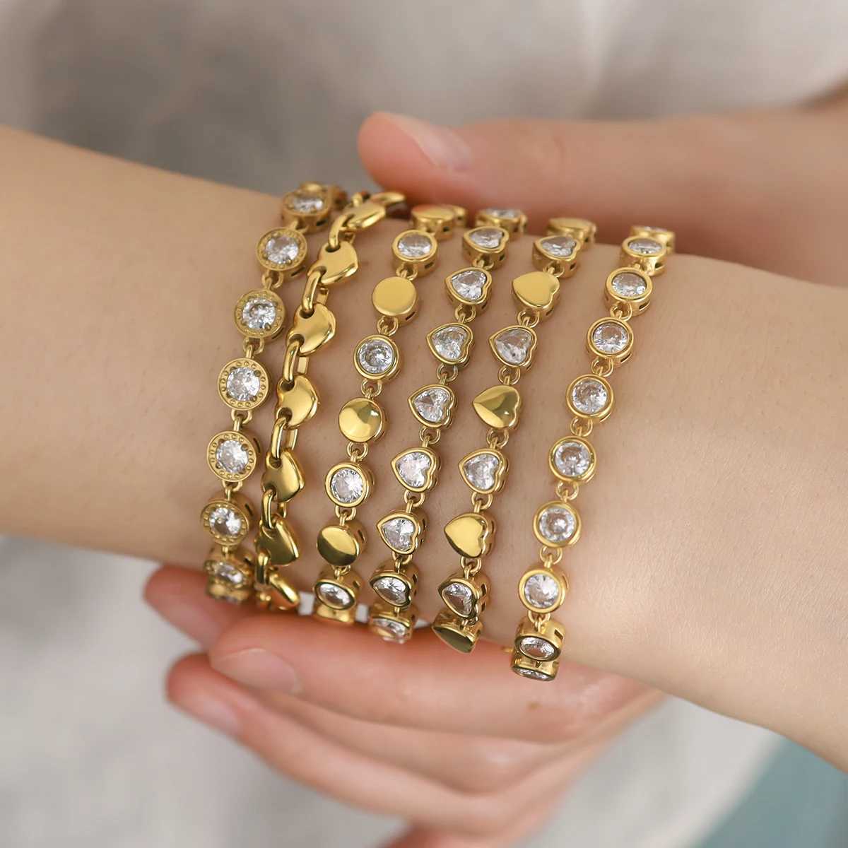 18K Gold Plated Jewelry WILD Luxury Zircon Crystal Stainless Steel Bracelets for Women Chic Exquisite Trendy Waterproof X2507181
