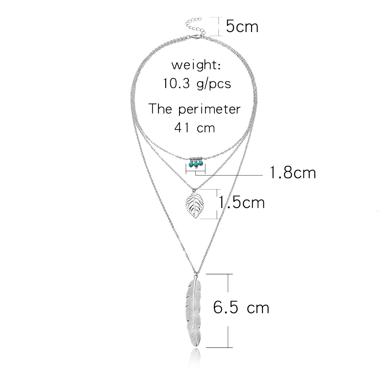 Women's Multi-layer Jewelry Fashion Versatile Turquoise Leaf Handmade Beaded Feather Pendant Necklace Jewelry for Women