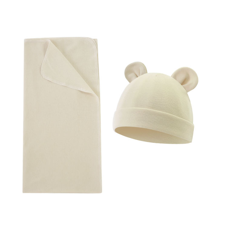 Wholesale Custom Knitted Bamboo Fiber High-Elasticity Baby Swaddle Wrap Set, Including Hat and Newborn Blanket