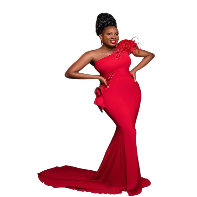 One Shoulder Red Prom Dress With Feather Elegant Nigeria African Mermaid Evening Dresses 2025 African Balck Girls Birthday Party Dress Vestio De Fiest