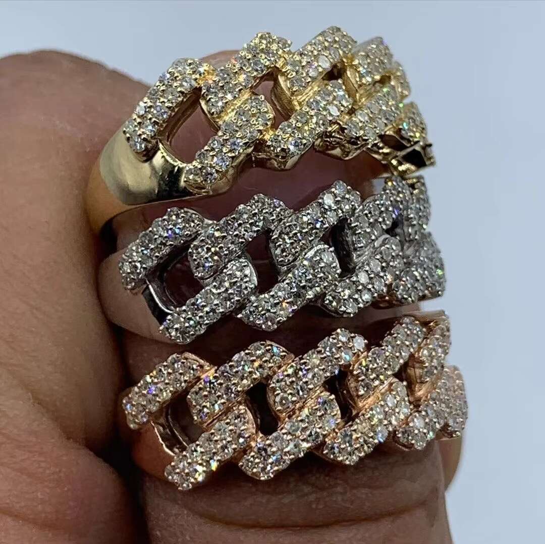 2021 Luxury Hiphop Real 14K Solid Gold Iced Out Moissanite Diamond Men Cuban Ring