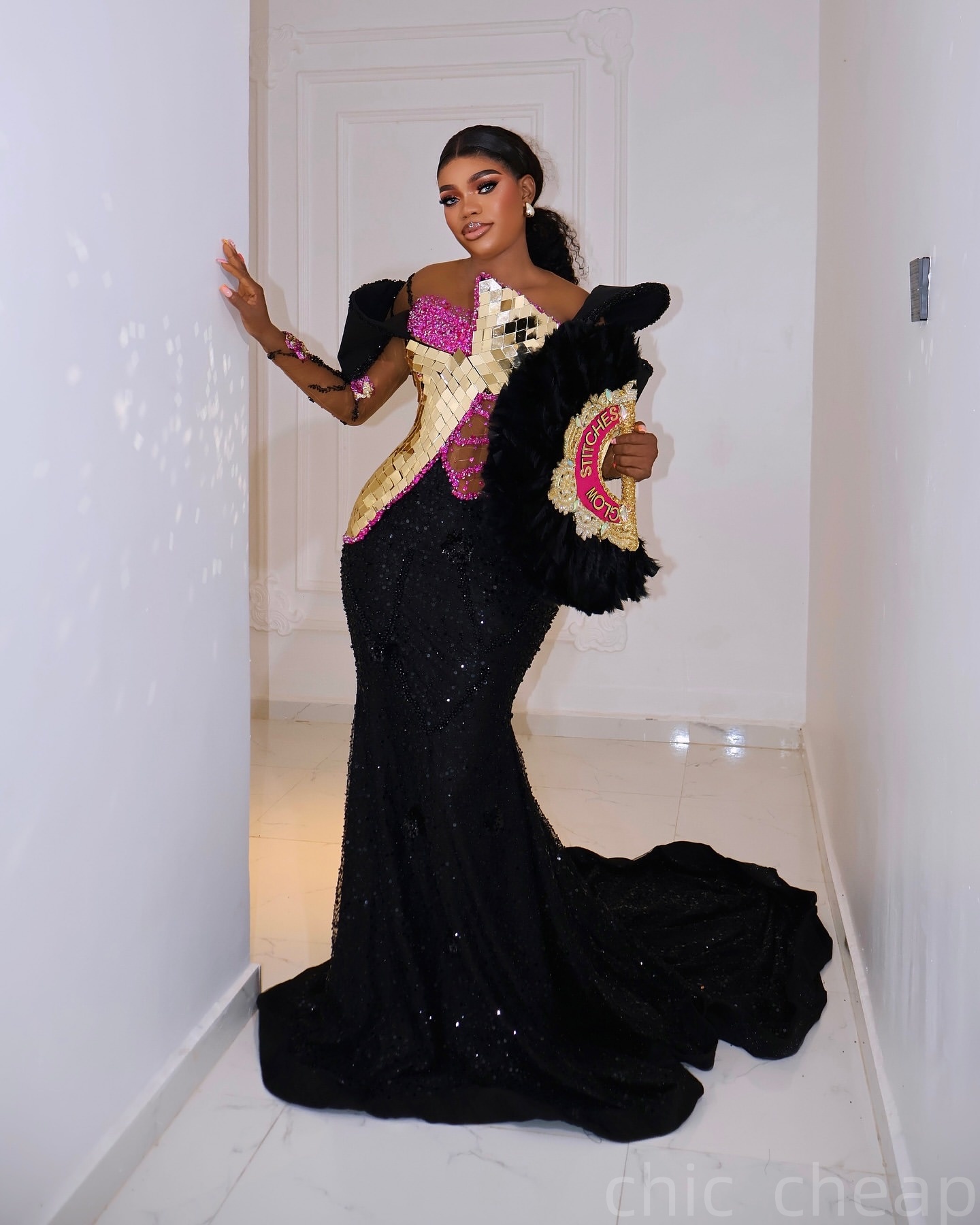 Black Mermaid Prom Dresses 2025 Crystals Beaded Sequined Luxurious Evening Formal Party Second Birthday Engagement Gowns Plus Size Dress For Special O
