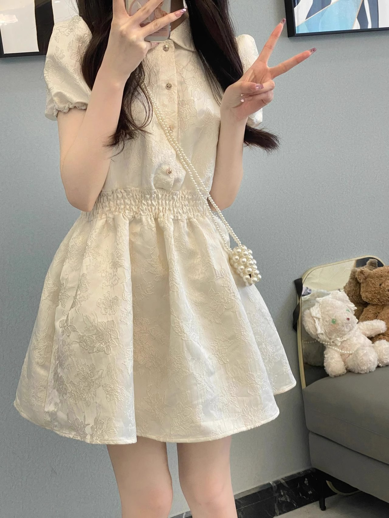 KO7150 Temperament French dress female summer sweet age-reducing A-line skirt tea break fairy short skirt