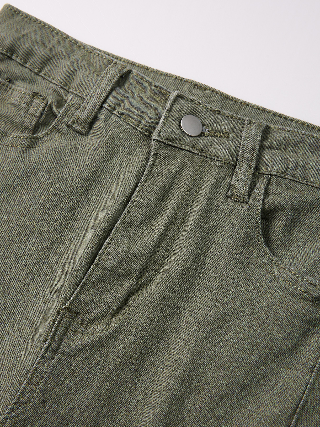 Girls' Military Green Workwear Denim Pants - Fashionable Long Jeans for Kids