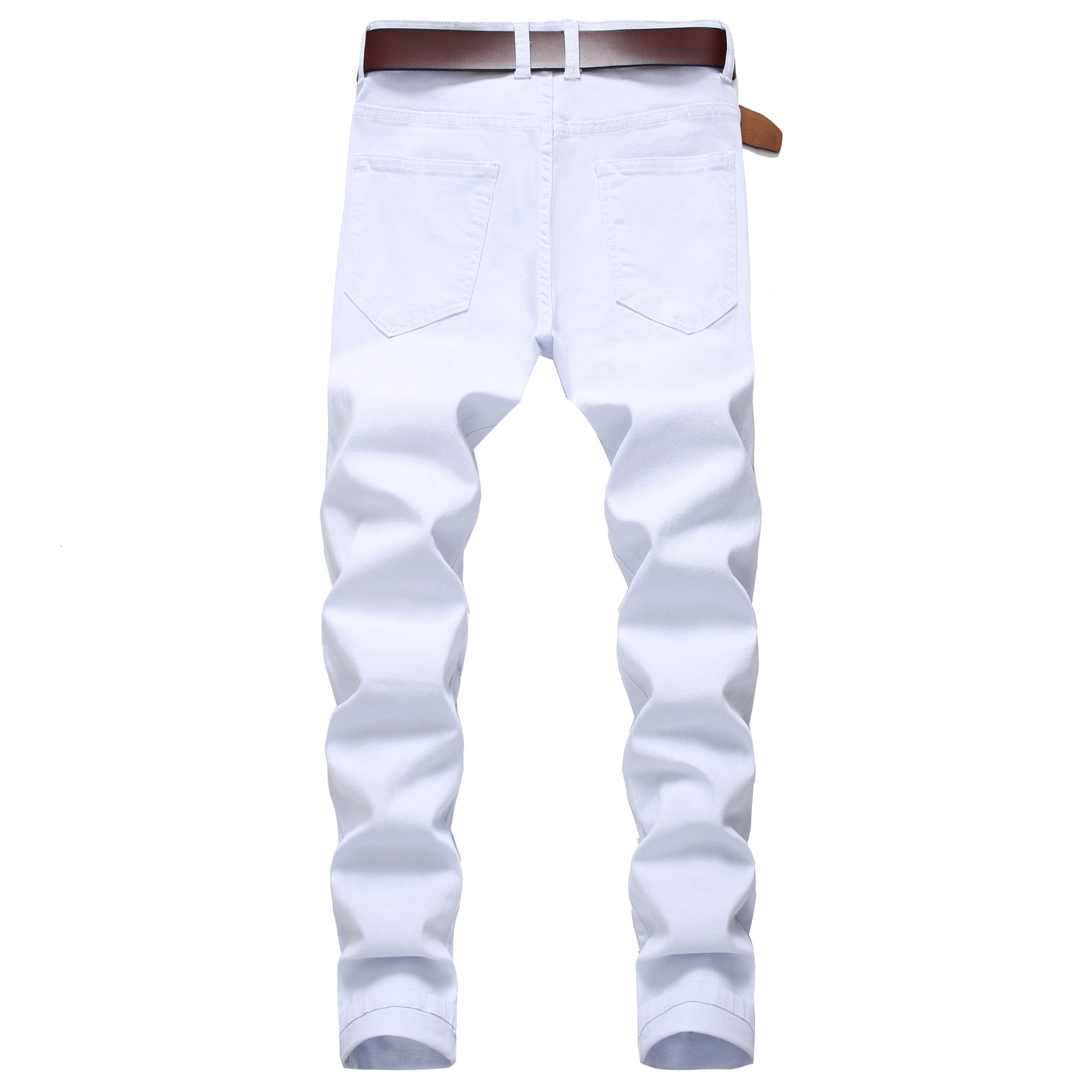 Black men's jeans, designer casual, sporty, breathable, large ripped stretch jeans, slim, porous white pants, beach pants