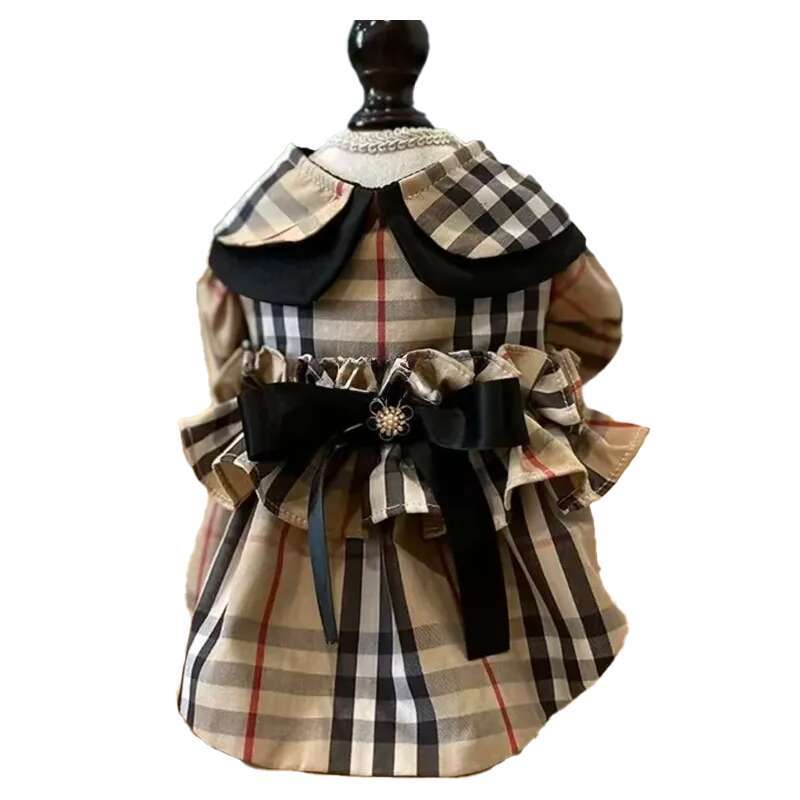designer classic check-patterned dress a cute summer autumn wrap style skirt suitable for little dogs cats to wear