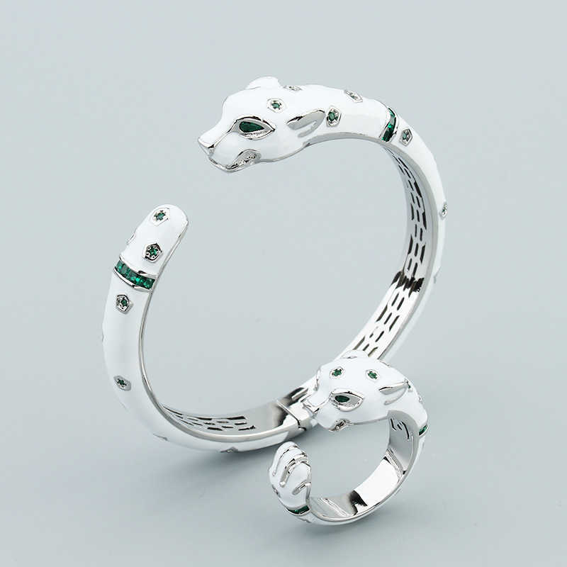 Leopard Bracelet Ring Set Personality Unisex Copper Gold-Plated Open Bracelet Cute Cheetah Enamel Resin Bracelet 250615