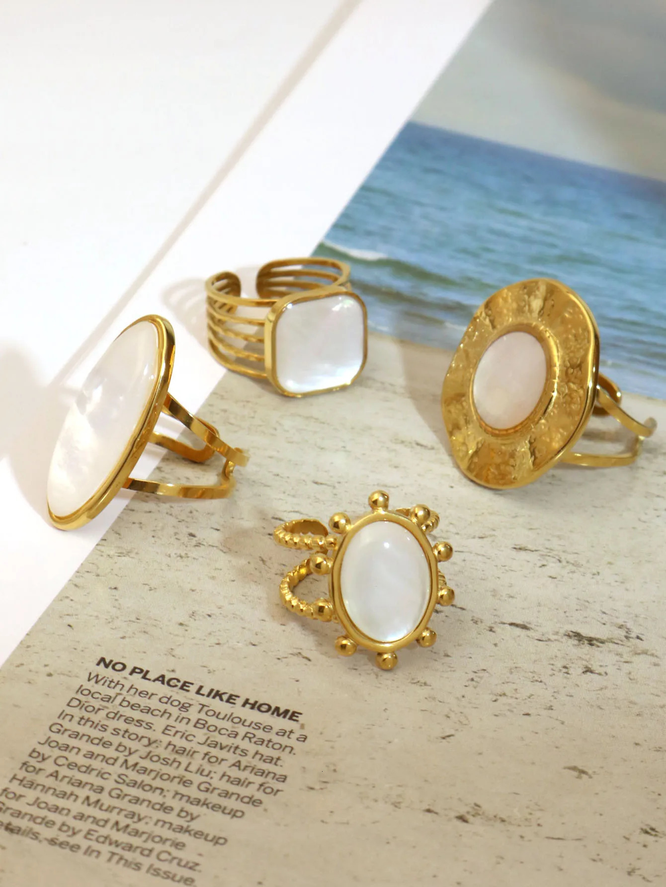 Fashion Shell Stainless Steel 18K Gold Plated Adjustable Opening Rings for Women Engagement Party Gift Temperament Jewelry 2025 250624