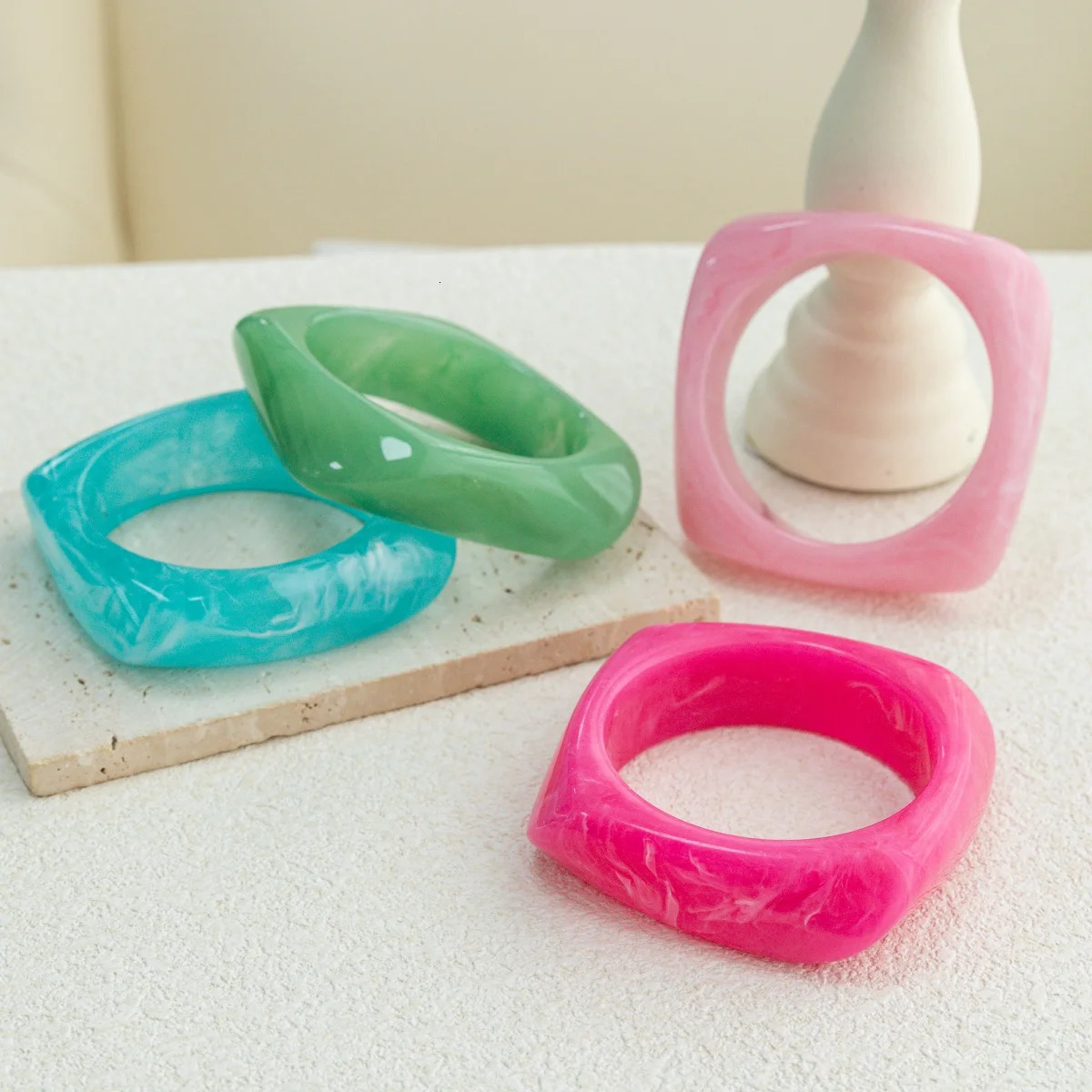 Fashionable Punk Summer Beach Marble Pattern Acrylic Bracelet for Womens Daily Wear and Parties bangles for women 250625