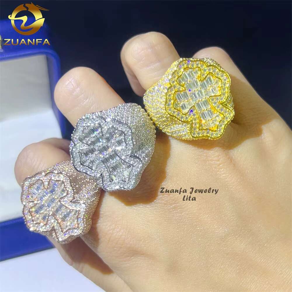Luxury Fashion Cross Rings 925 Sterling Silver Custom Jewelry Hip Hop Men baguette Diamond Moissanite Ring