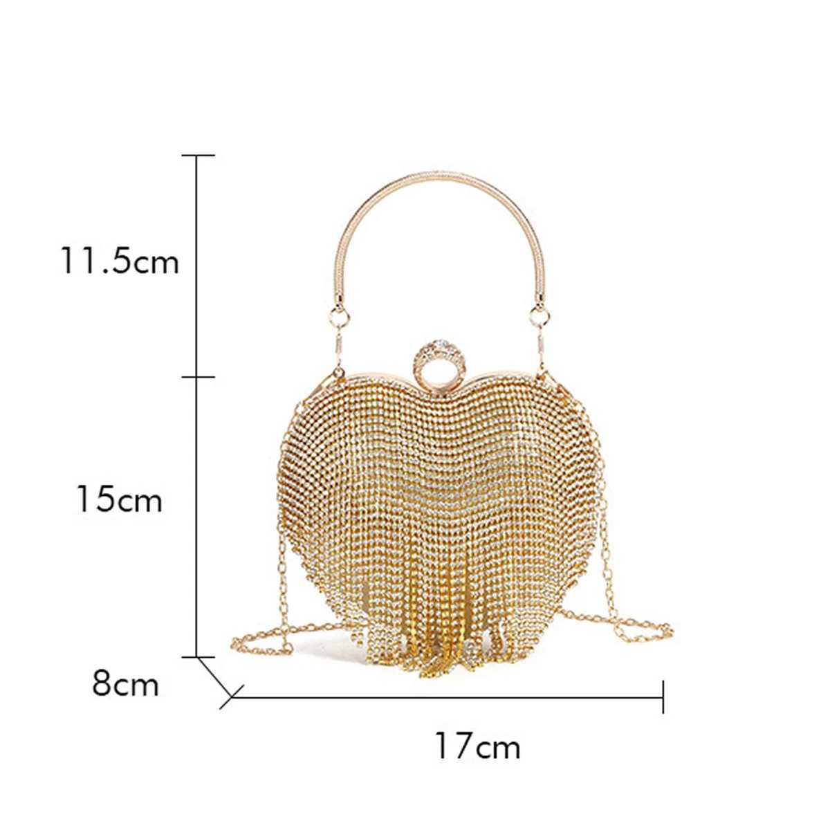 Rhinestone Evening Bag Heart Pattern Silver Handbag Womens Diamond Tassel Banquet Clutch And Purse Wedding Bridal Prom Wallets M250625