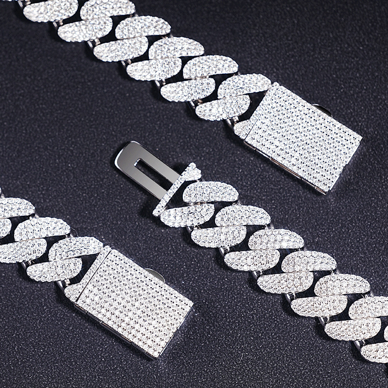 SICGEM Top Selling 8 Inches 15 MM Width Hip Hop Style 925 Sterling Silver Mens Moissanite Cuban Chains Gold Plated Link Chain