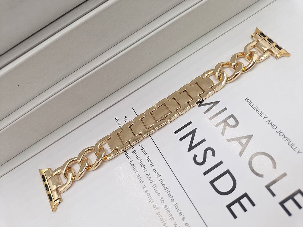 Luxury Premium Single Row Denim Chain Stainless Steel Universal Watch Band for Apple Watch Series 1-10 and SE