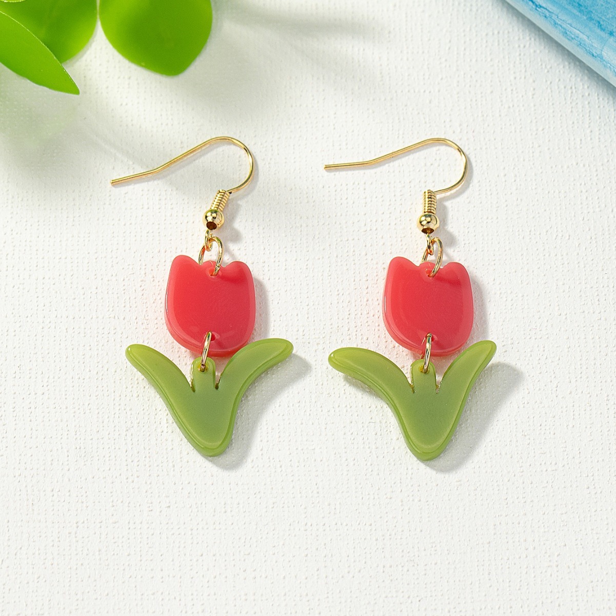 1 Pair of Pink Tulip Earrings Fresh Sweet Cute Delicate Small Acrylic Material Ins Style