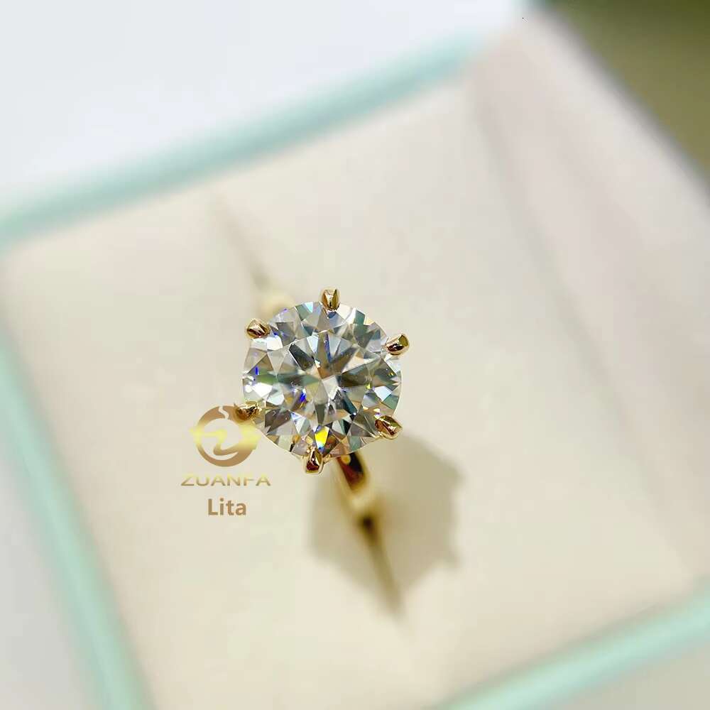 Top Quality Best Price Round Shape 3ct Engagement Wedding Gold Plated 925 Sterling Silver Moissanite Rings
