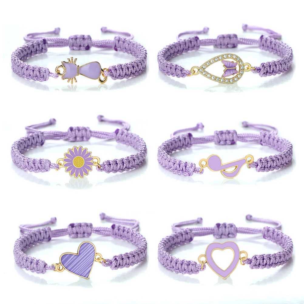 New Wen Rope Bracelets Hand Woven Purple Thread Bracelet Cute Pendant Bracelet Vintage Daisy Flower Bangle Girl Jewelry X250625