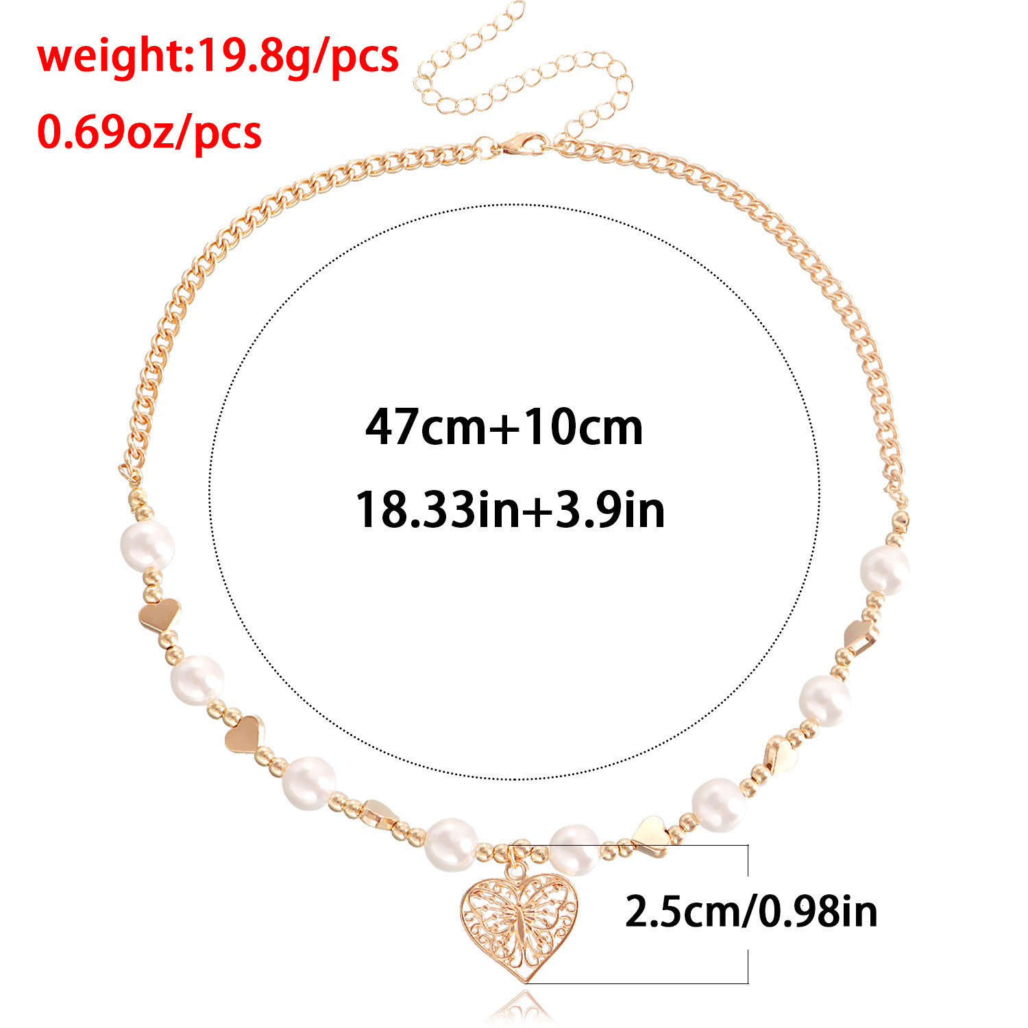 Faux Pearl Collarbone Chain Splicing Personality Hot Girl Simple Geometric Heart Trendy Metal Necklace Jewelry for Women