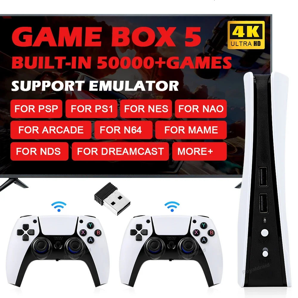 GB5 Video Game Console 256GB128GB64G 50000 Retro Games HD TV Box 5 Two Gamepads For PS1PPSPPMAME Arcade Gaming Stick 250612