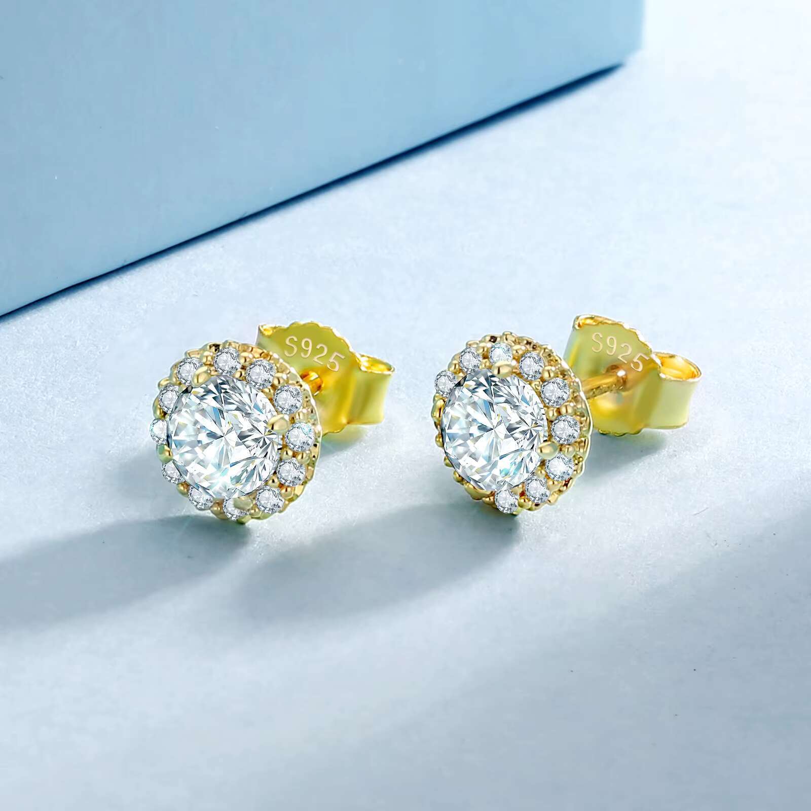 Moissanite Halo Earring Stud Women Men Iced Out Round Cut Diamond S925 Silver 14K Gold Plated VVS1 Diamond Fine Jewelry Earring