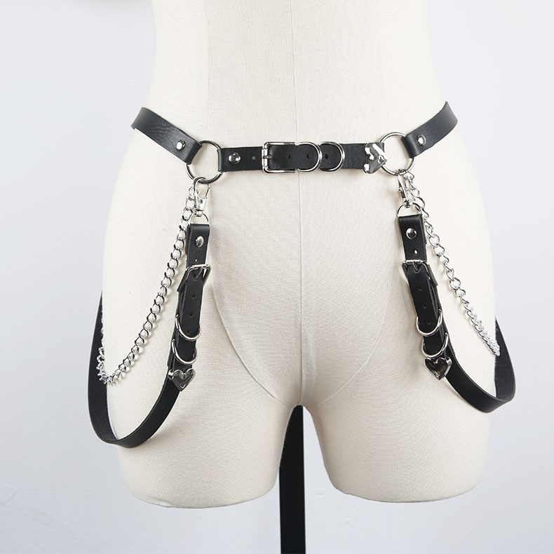 Stage Wear Dance Accessories Waist chain versatile belt punk shoulder strap Harajuku style skirt leather chain leg accessories