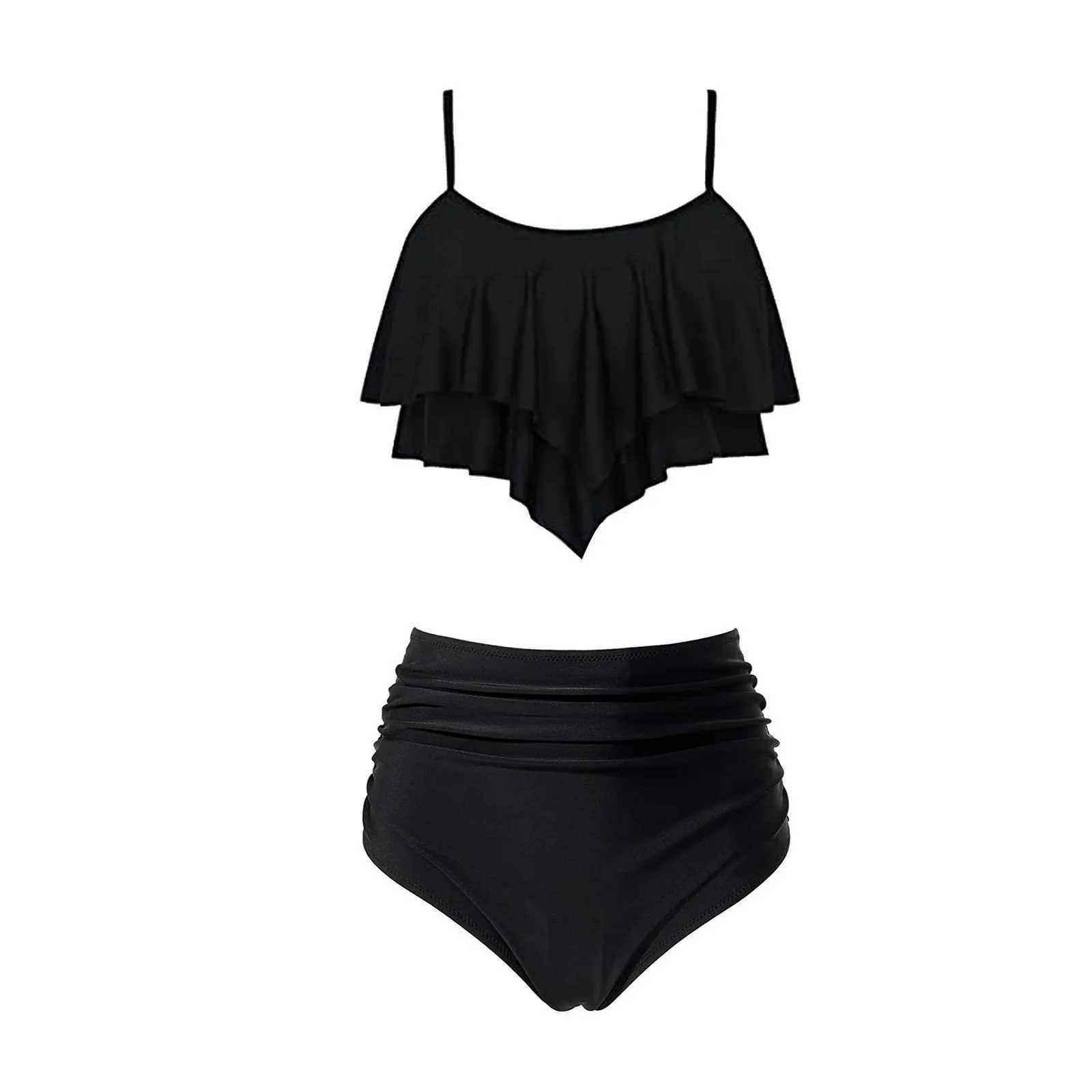 Customizable Womens Two-Piece High Waist Swimsuit Womens High Waist Ruffled Split Bikini XJ250624