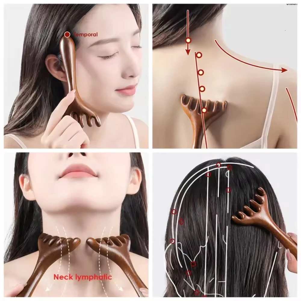 Natural Golden Sandalwood Meridian Massage Comb Anti-Static 6-Claw Head Massager Gua Sha Head Massage Promote Blood Circulation 250625