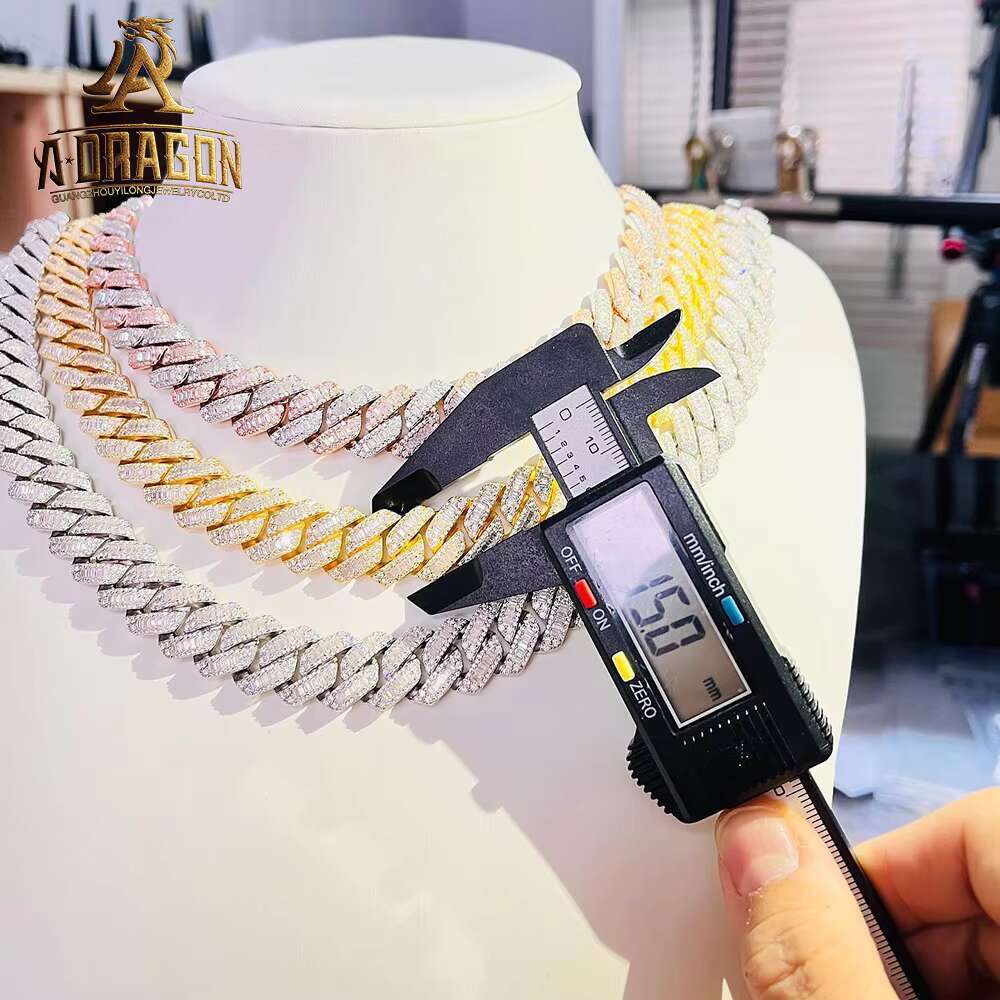 Pure 925 Silver 12mm White Gold Plated VVS Moissanite Diamond Cuban Chains for Men