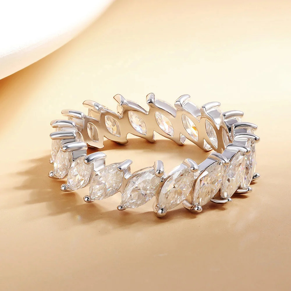 Halaile D Color Marquise Cut S925 Sterling Silver Row Ring with GRA Sparkling Fine Jewelry Womens Classic Party Gift 250624