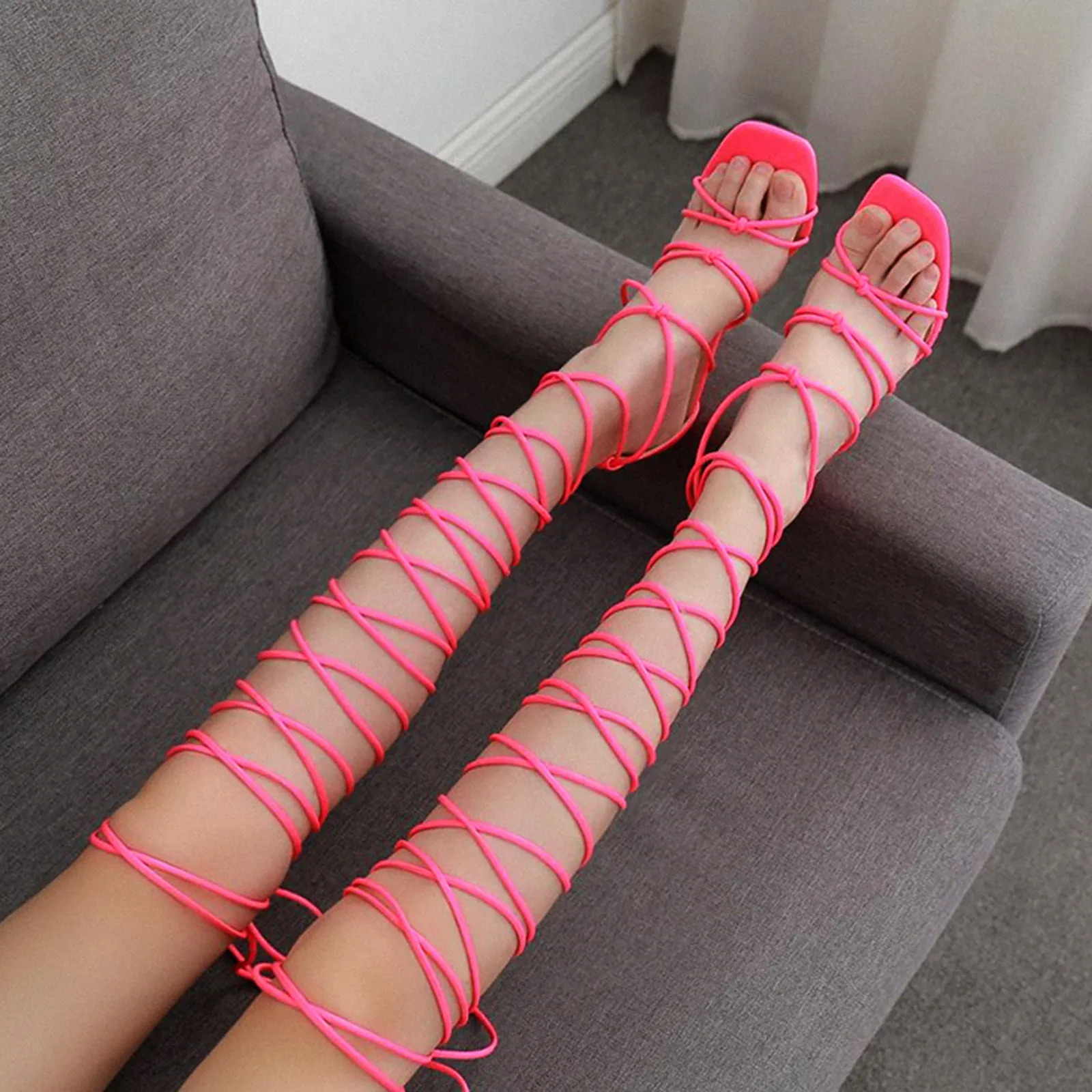 Womens S Sandals Size 9 Ladies Lace Sandals Shoes Strap Up Toe Sexy High Squared Heels Womens Womens Wide Width Women Sandals 250624