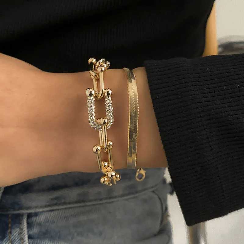 New Extendable Gold Color Metal Bracelet for Women Girls Snake Chain Hoop Link Ins Style Bracelet Jewelry Set X2507181