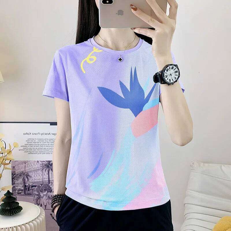 Quick Dry Summer Cool Women's Breathable Slimming Casual Simple Fashion Soft Comfortable Short Sleeve Crew Neck T-shirt