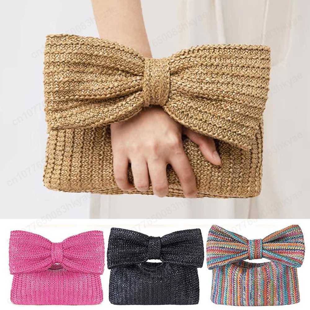 Straw Woven Handbag Women Bow Purse Girls Handmade Beach Clutch Bag Ladies Summer Crochet Handle Bag For Party Wedding Evening M250625