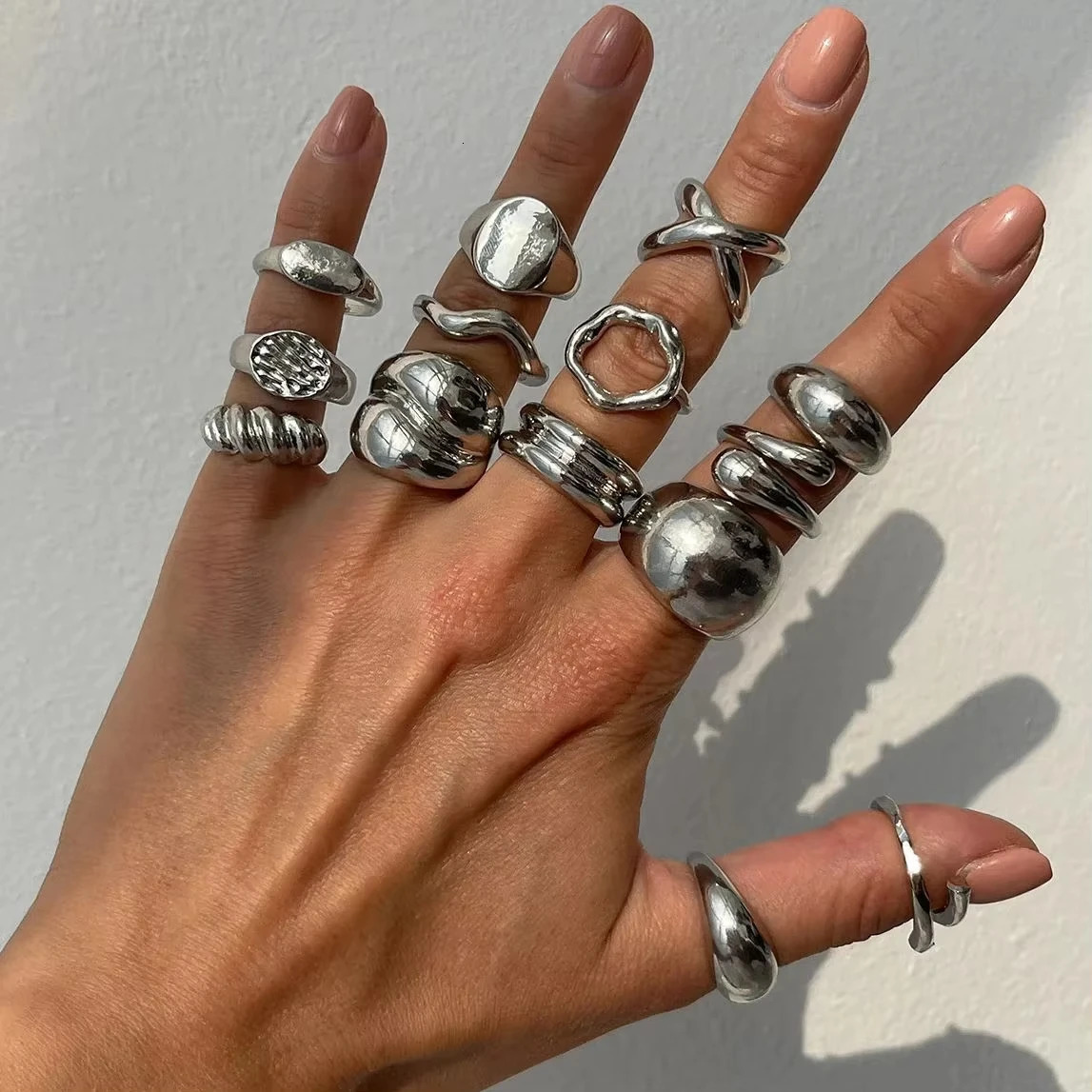 14pcs/set Vintage Metal Rings For Women Men Gift Fashion Punk Hip Hop Gold Silver Color Irregular Knuckle Joint Ring Set 250624